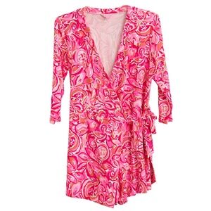 Lilly Pulitzer XL Karlie Wrap Romper Dress "Mango Salsa" NWOT Pink V-Neck Wrap